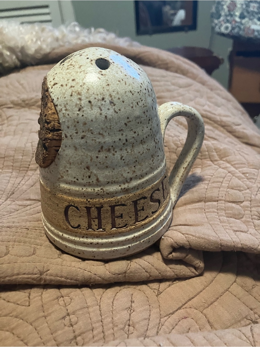 Handmade Rustic Ceramic 'CHEESE' Shaker with Handle - Speckled